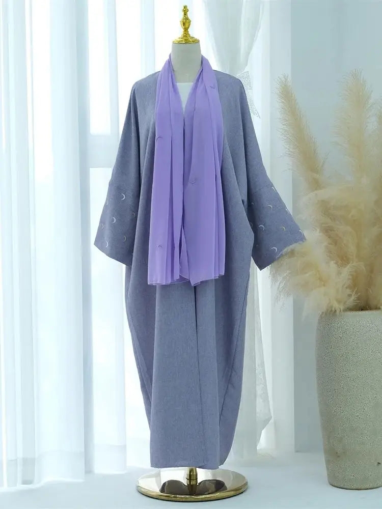 Moon Embroidery Open Abaya 2024 New Luxury Kimono Coat Hijab Muslim Sets for Women Islam Retro Modest Clothing for Party Kebaya