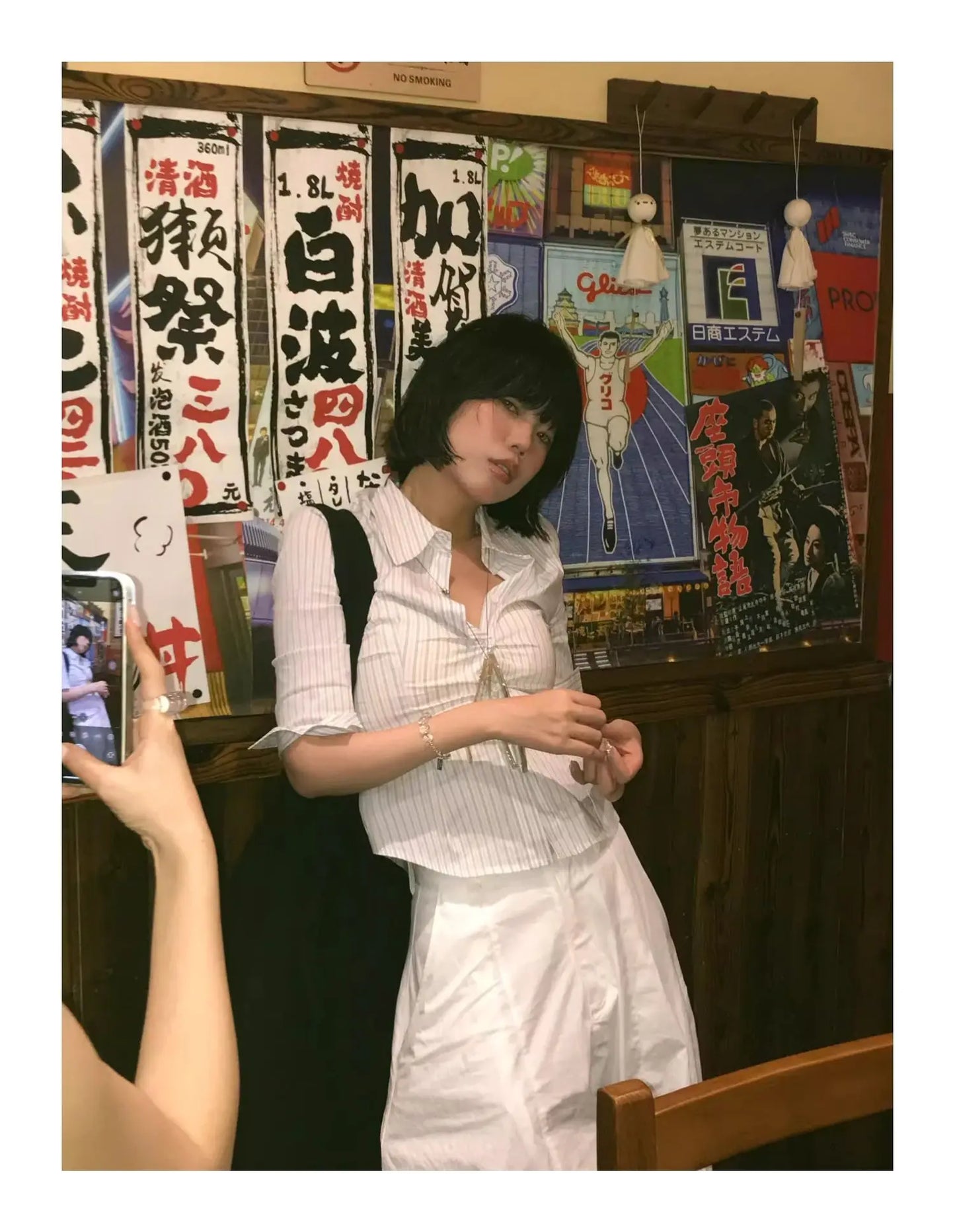 Genayooa Korean Style Casual Shirt Women Three Quarter Striped Shirts 2000s Japanese Y2k Vintage Tops Slim Retro Shirts Summer.