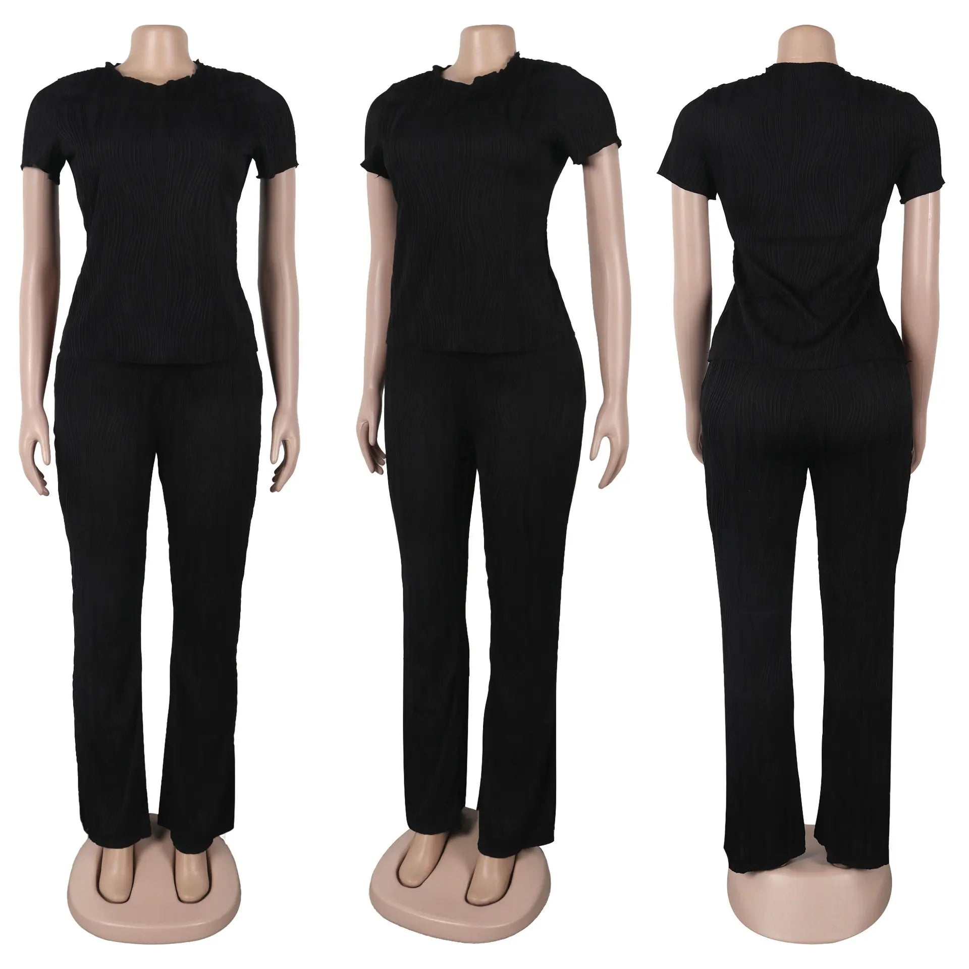 Two Piece Sets Women Pants Set Matching Sets Short Sleeve Solid Casual Tops Long Pants High Waist Bodycon Y2k Streetwear 2025.