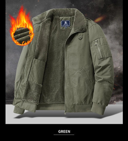 Winter Tactical Jacket Outdoor Men Fleece Sports Running Warm Coat Solid Color Stand Collar Breathable Comfortable Pilot Jacket