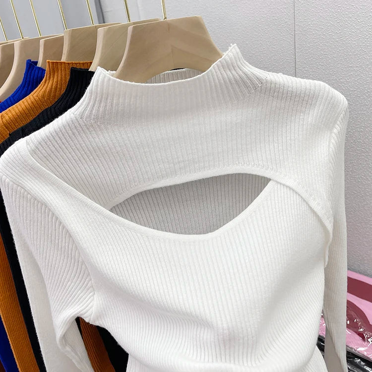 2025 weibliche Casual Pullover Herbst Winter Sexy Aushöhlen Frauen Pullover Schlank Vintage Jumper Weiche Warme Pull Gestrickte Pullover Tops