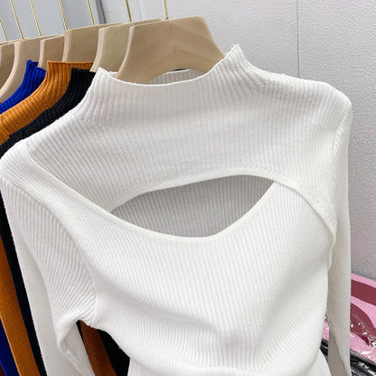 2025 weibliche Casual Pullover Herbst Winter Sexy Aushöhlen Frauen Pullover Schlank Vintage Jumper Weiche Warme Pull Gestrickte Pullover Tops
