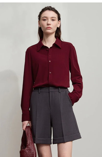 AMII Office Lady Shirt 2025 Autumn New Minimalism thick Long Sleeves Blouse Elastic Cotton Lapel Women's Clothing 12553079