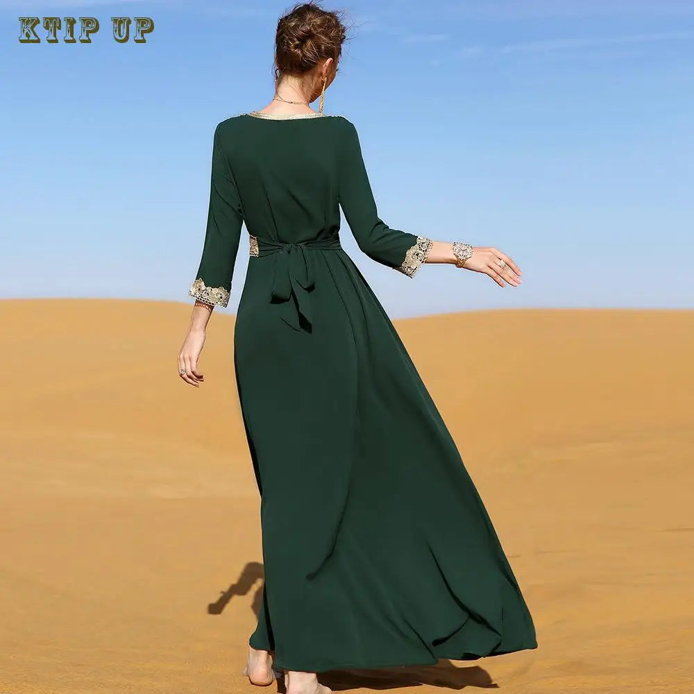 Abaya Marokkanisches Dubai-Kaftan-langes Kleid für muslimische Frauen, Ramadan, Arabisch, Luxus-Stickerei-Spitze, Hochzeitskleid, islamisches Ne.