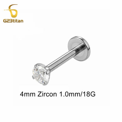 16G 18G Titanium Labret Stud Lip Ring Ear Helix Conch Trage Earring 2-4mm Zircon 0.9mm Internally Threaded Body Piercing Jewelry