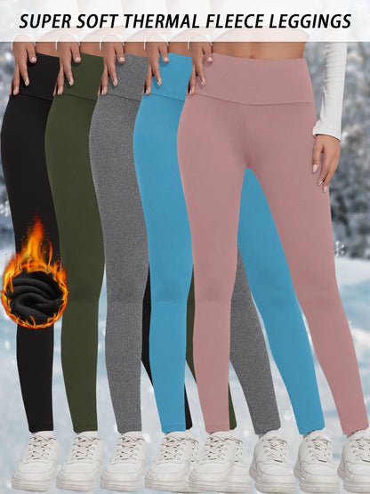 5 Pack Womens Thermal Fleece Lined High Waisted Leggings Workout Winter Warm Thick Tights Soft Yoga Pants.