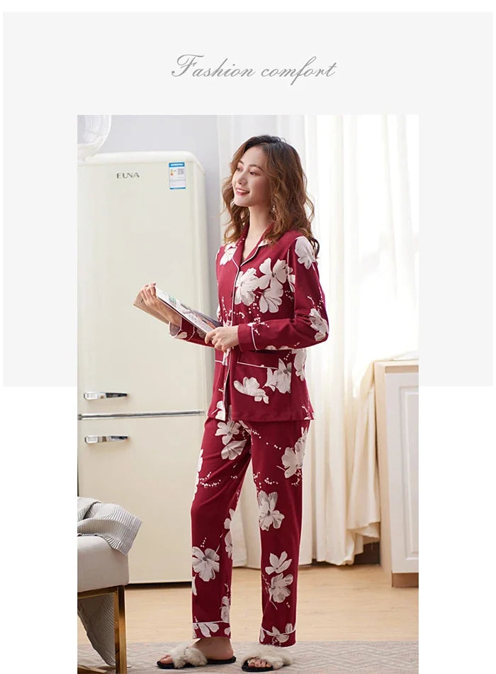 Feminino Warm Sleepwear White PJ 2025 Fashion Pure Cotton Pyjama Femme 100% Cotton Pajama For Women Winter Soild Pink Pijamas.