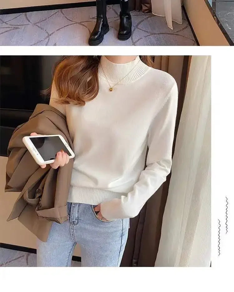 Herbst Winter Chic Bottom Pullover Frauen Mode Rollkragen Pullover Lose Langarm Gestrickte Jumper Weiche Warme Pull Femme Top.