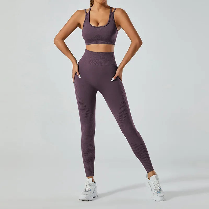 In-stock Women's Yoga Suit Five-piece Set Seamless Fitness Wear For Running Sports Top Leggings From Mainland China