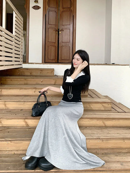 high quality Korean-style  trumpet skirt women waist fall  design knitted long skirt female.