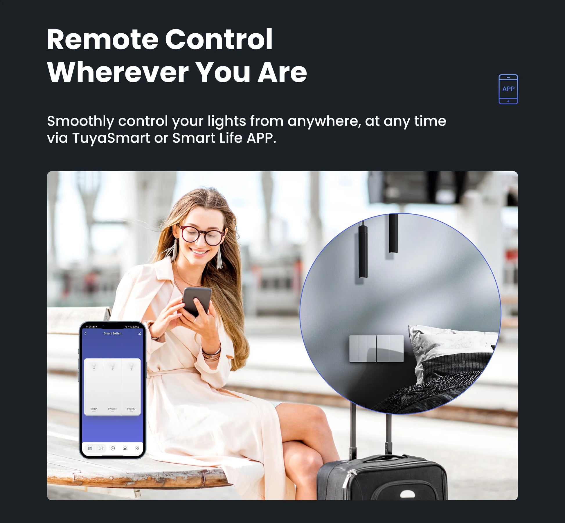 GIRIER Smart Lichtschalter WiFi Druckknopf Wandschalter Neutralleiter erforderlich 1/2/3/4 Gang Funktioniert mit Tuya Alexa Google Home.