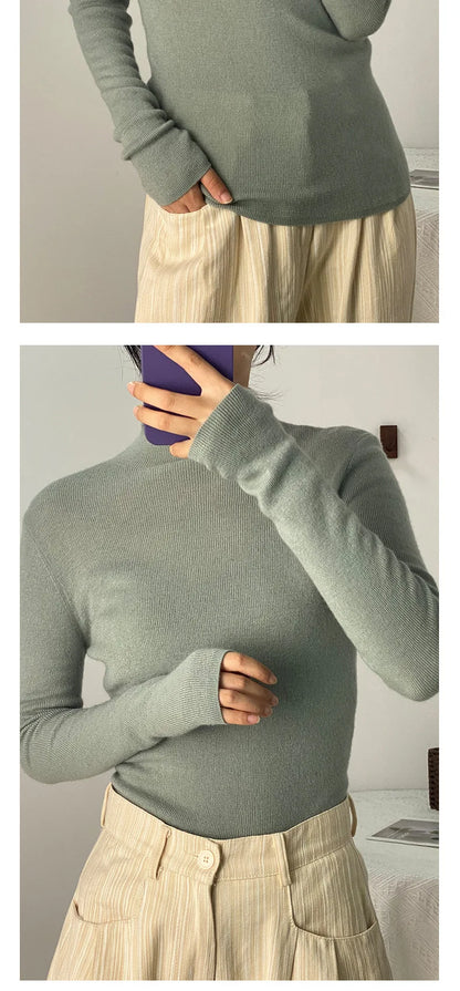 100% Ultra-fine Merino Wool Sweater Autumn and Winter Loose and Simple Semi-turtleneck Wool Bottoming Shirt Multi-color Sweater