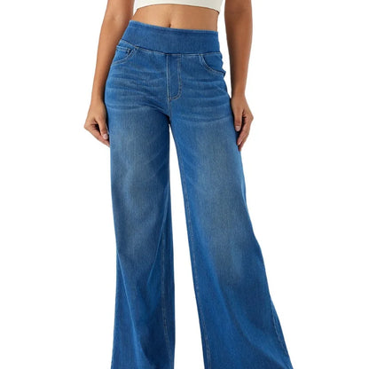 Women's New Large Size Denim Wide-Legged Trousers American High-Waisted Thin Straight Loose Casual Trousers Casual Jeans.