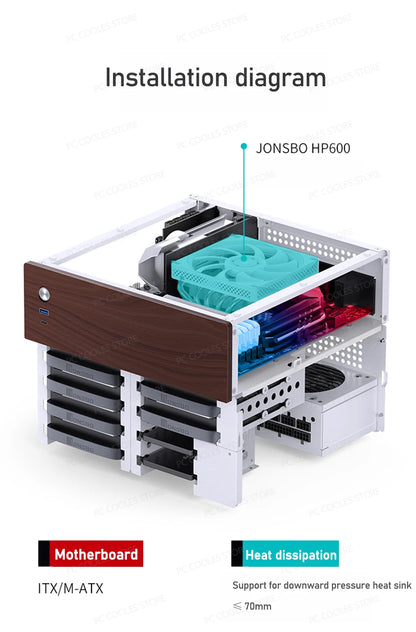 JONSBO N4 NAS Mini Case ITX/M-ATX Motherboard SFX Power 6 Large and 2 Small Hard Disk Bit Home Office Server PC Chassis