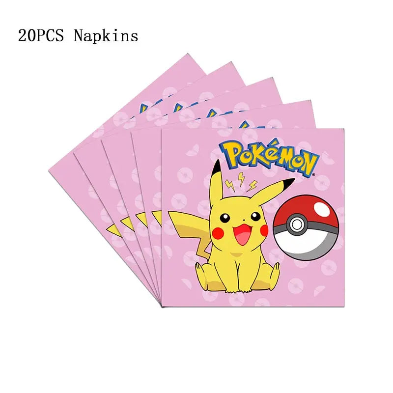 Pokemon Thema Geburtstag Party Dekoration Lieferungen Cartoon Pokemon Gehen Geschirr Tassen Teller Pikachu Ballon Für Baby Dusche Gefälligkeiten