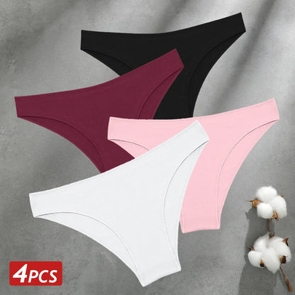 4PCS Seamless Cotton Panties Women Solid Color Briefs Sexy Low Waist Underpants Female Breathable Underwear Ladies Stretch Panti.