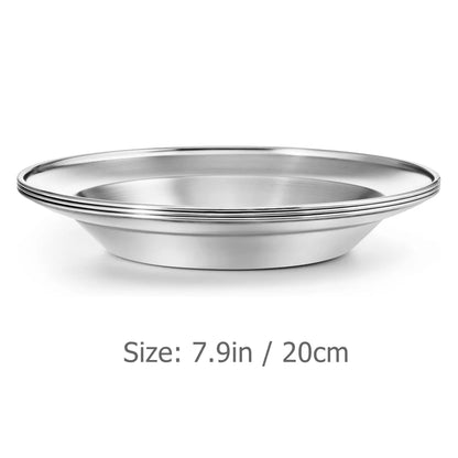 3pcs Stainless Steel Plate Set 8 inch 6 inch Ultra-Portable Dinnerware Set Plates for Outdoor Camping Hiking Picnic BBQ Beach.