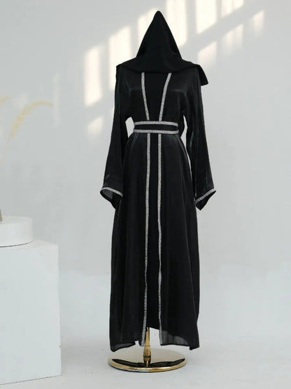 Muslim Abaya for Women Eid Dress 2 Piece Set Diamond Morocco Ramadan Lace-up Abayas Kaftan Islam Cardigan Dubai Arab Long Robe