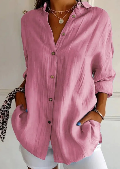 Shirt Women's Lapel Long Sleeve Solid Color Casual Single Breasted New Fashion Brown Black White Shirt Tops Blouses for Female.