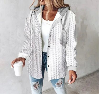 Neue Herbst und Winter frauen Plaid Jacke Mit Kapuze Mode Taste Strickjacke Top Tasche Casual Straße Vielseitige Jacke.
