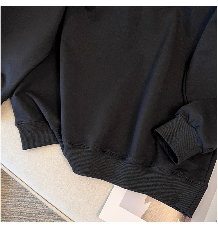 175kg plus size Damen büste Herbst lose Revers Sweatshirt Langarm lässig Top schwarz Aprikose 6xl 7xl 8xl 9xl 10xl 11xl