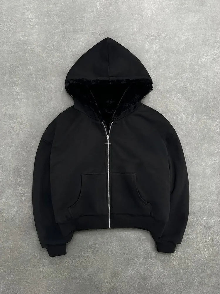 Unisex hoodie hooded sweatshirt with leopard print lining pocket, loose cardigan, zipper sweatshirt, streetwear style.