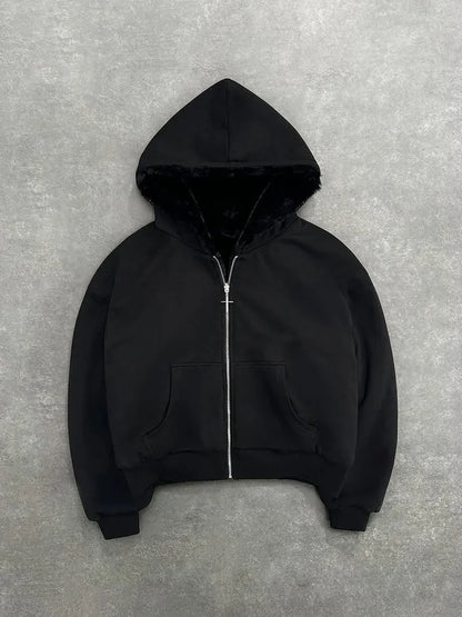 Unisex hoodie hooded sweatshirt with leopard print lining pocket, loose cardigan, zipper sweatshirt, streetwear style.