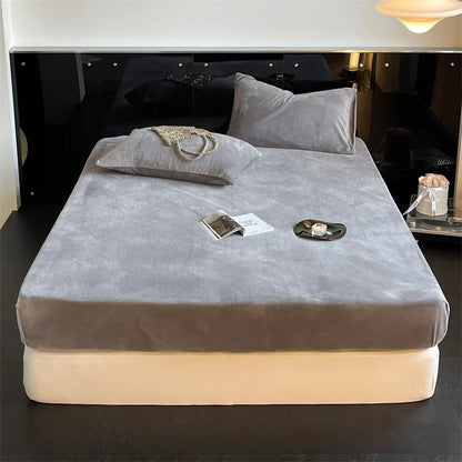 Soft Flannel Fitted Sheet for Winter, Fleece Mattress Protector, Cover with Elastic Band, Bed Linen, Solid Grey, 180x200cm, 1Pc.