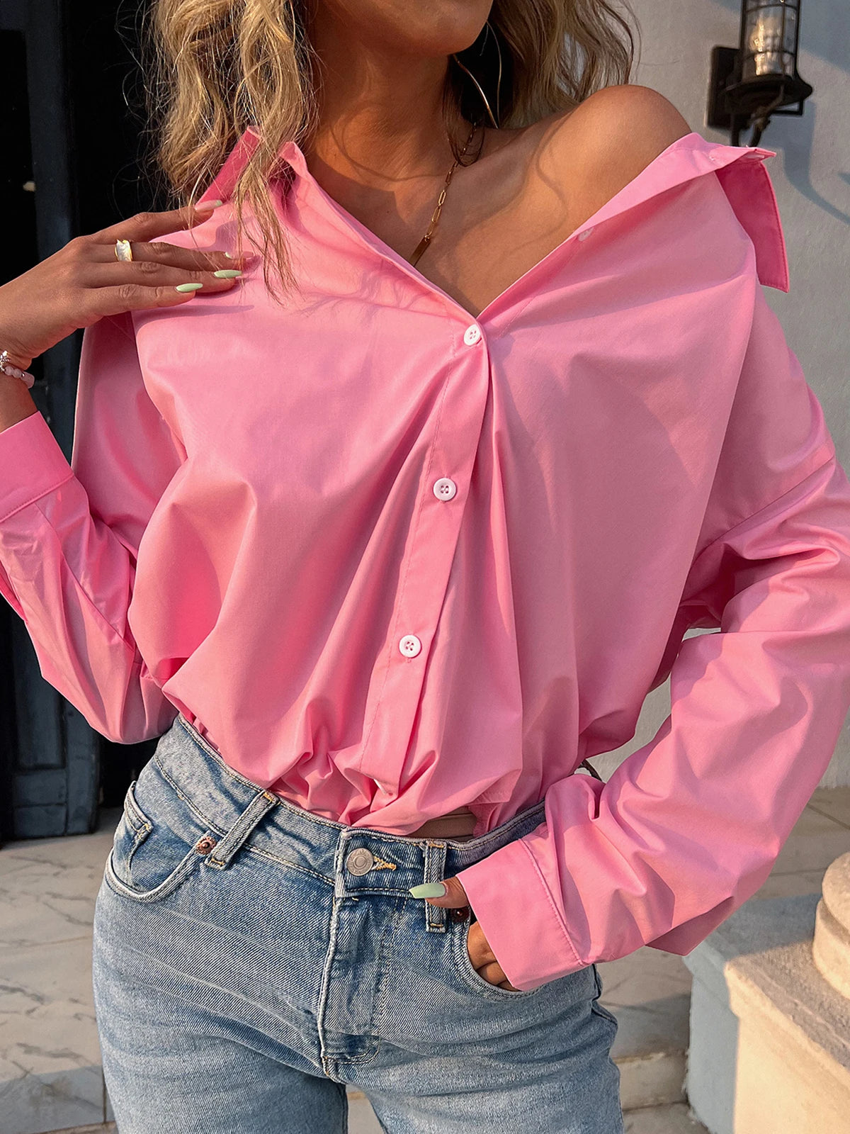New Long Sleeve Ladies Tops Blouses Button Down Casual Shirt Women Turn-down Solid Collar Loose Blouse Women.