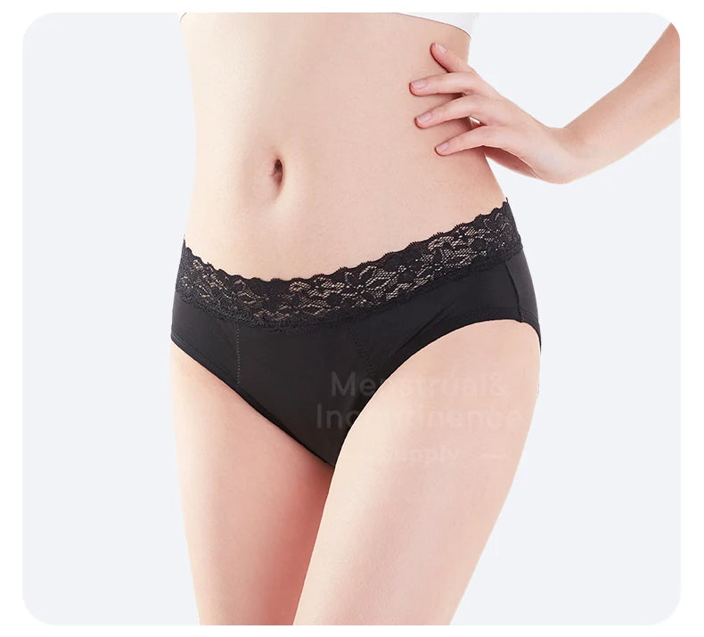 Mid-Waist Period Underwear for Women 4-Layer Anti-Leakage Super Absorbent Menstrual Panties for Daily Use Sports.