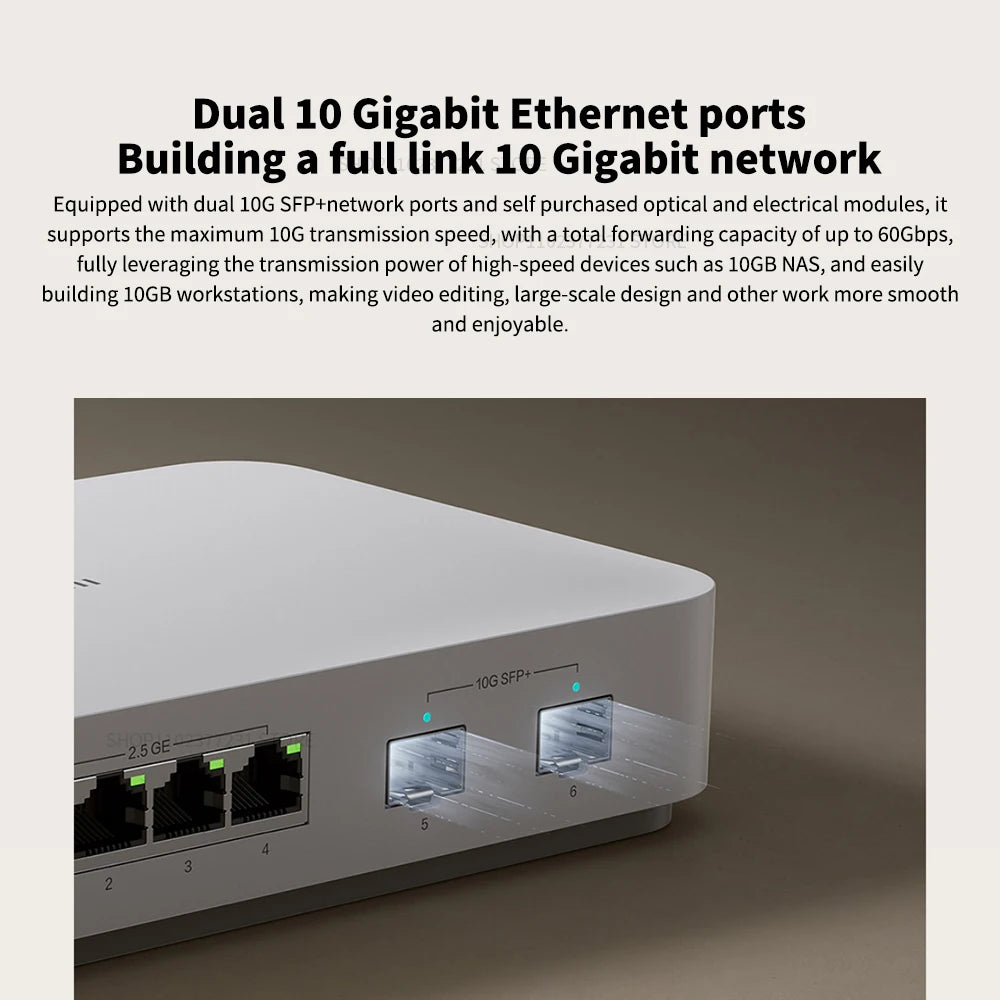 2025 NEW Xiaomi 10G Ethernet Switch 4×2.5G+2×10GMbps Mini Network Switches VLAN Ethernet Splitter Lan Router 6 Ports Hub Switch.