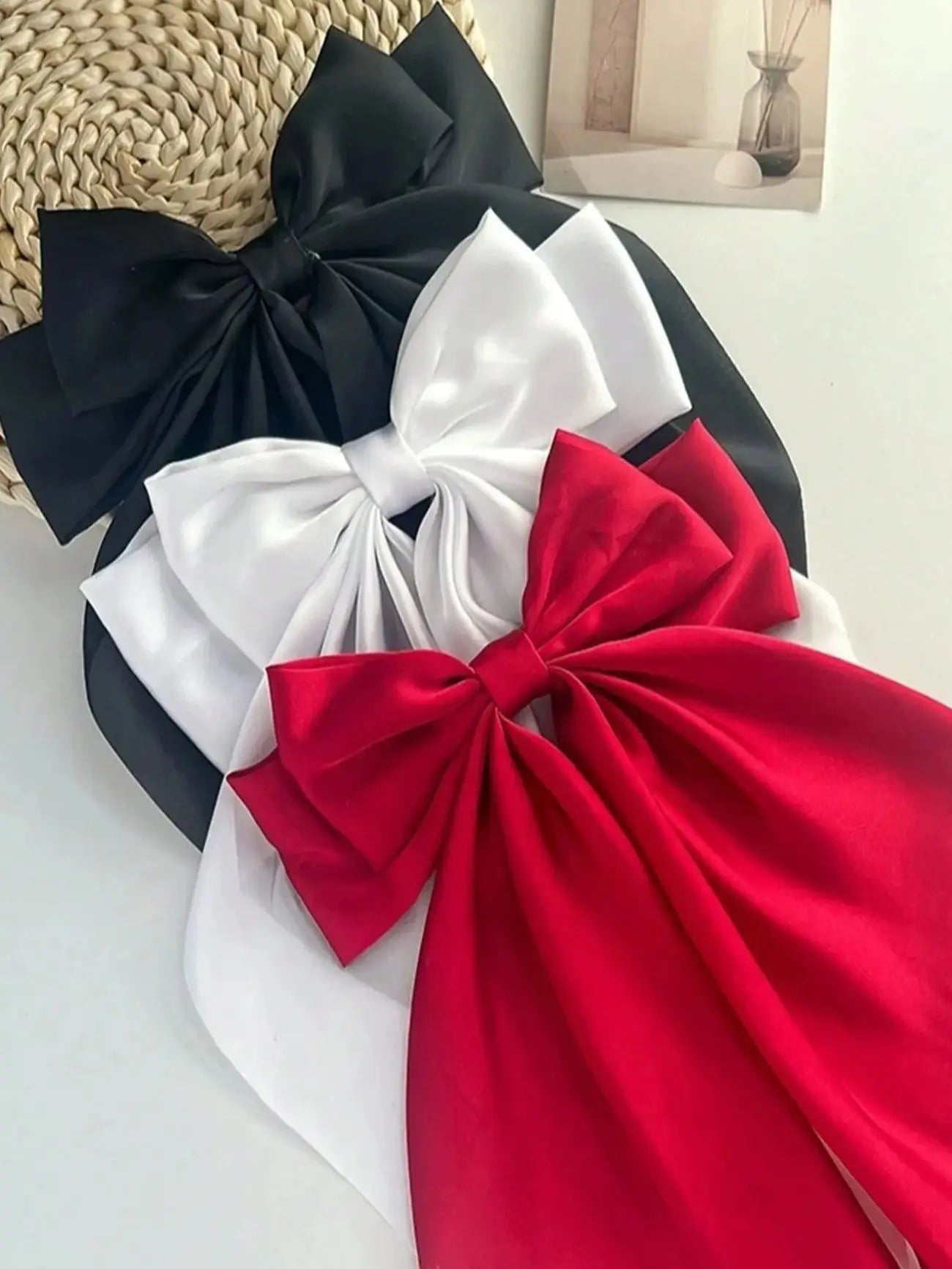 1pcs Wome Solid Color Satin Ribbon long Big Bows Hairpin  Internet red Spring Clips Hair Accessories for Girls Trendy  Summer He.
