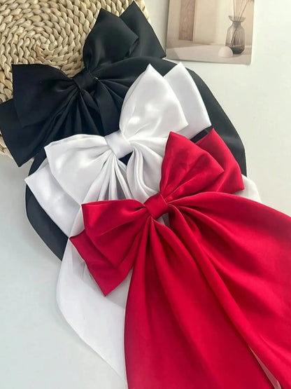 1pcs Wome Solid Color Satin Ribbon long Big Bows Hairpin  Internet red Spring Clips Hair Accessories for Girls Trendy  Summer He.