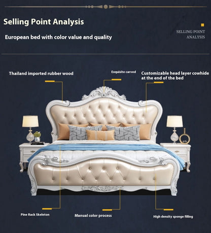 Europäisches Luxus-Doppelbett, modernes weißes King-Size-Doppelbett mit ästhetischem Rahmen, hochwertiges, schlafendes, beleuchtetes Deux-Tischmöbel für Schlafzimmer