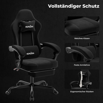 SUKIDA Gaming-Stuhl mit Fußstütze, PC-Stuhl im Racing-Stuhl-Design, ergonomischer Bürostuhl, verstellbar mit Lordosenstütze