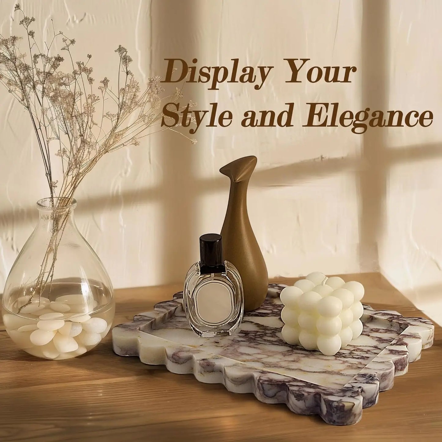 Calacatta Viola Scalloped Marble Tray, Natural Marble Stone Tray, Luxury Decorative Trays for Bathroom, Vanity, Home Decor.