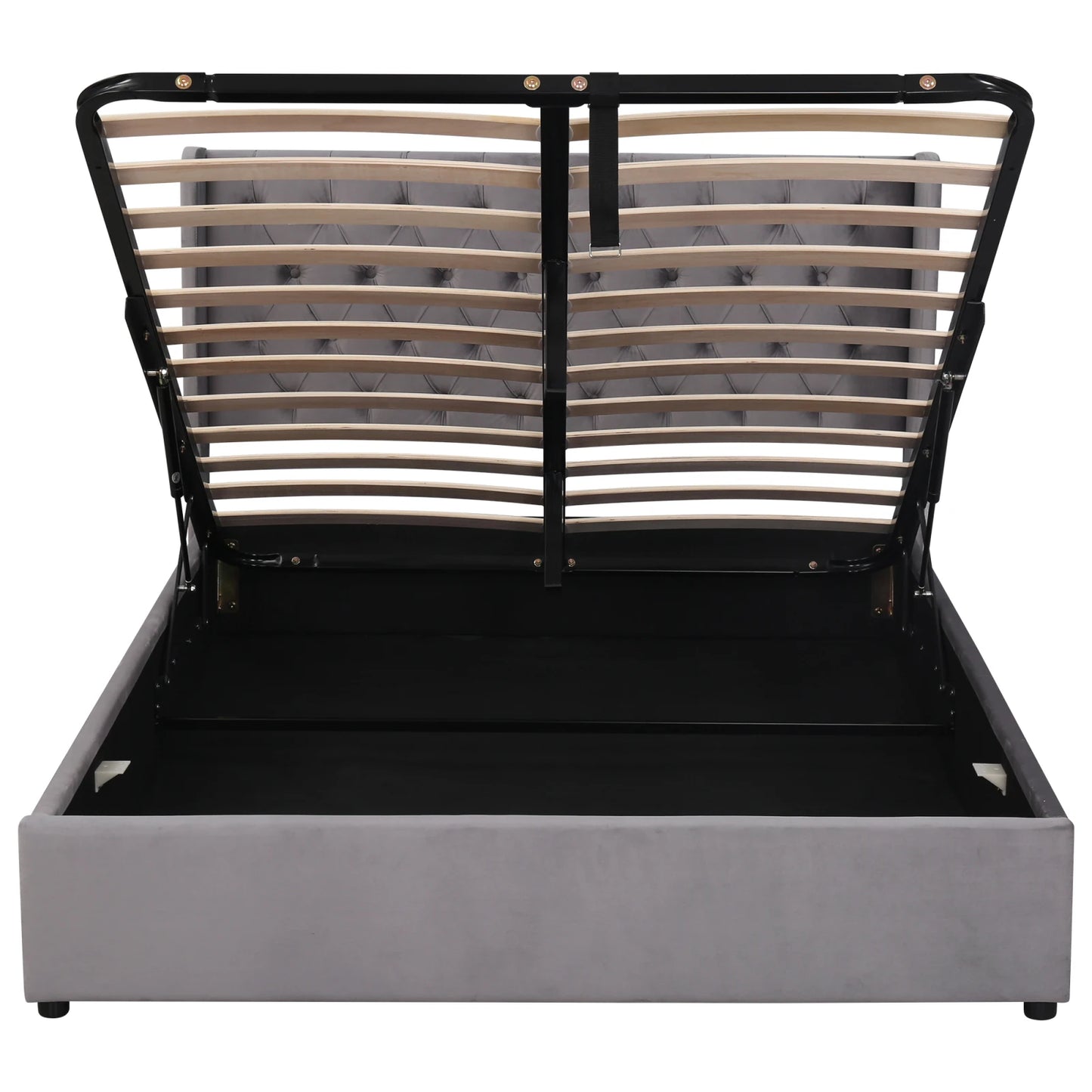 Fangange gepolstertes ohrenförmiges Bett, komplettes/Queensize-/King-/Doppelbett, hydraulisches Funktionsbett mit Lattenrost und Stauraum, Samt