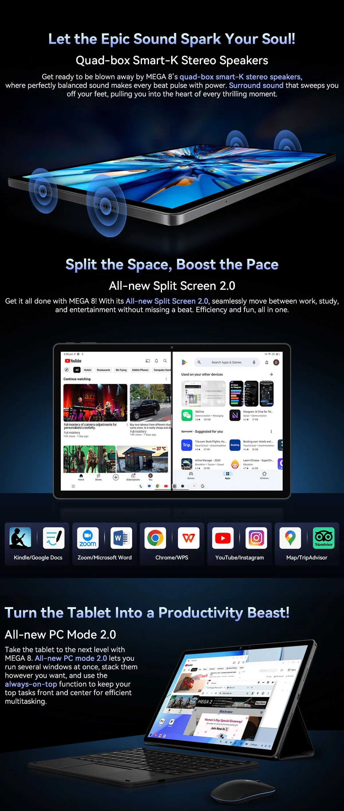 Blackview MEGA 8 Tablet 13‘’ 2K FHD Display, Octa Core T620 Android 15, 12GB RAM, 512GB ROM, 50MP + 13MP Camera, 11000 mAh