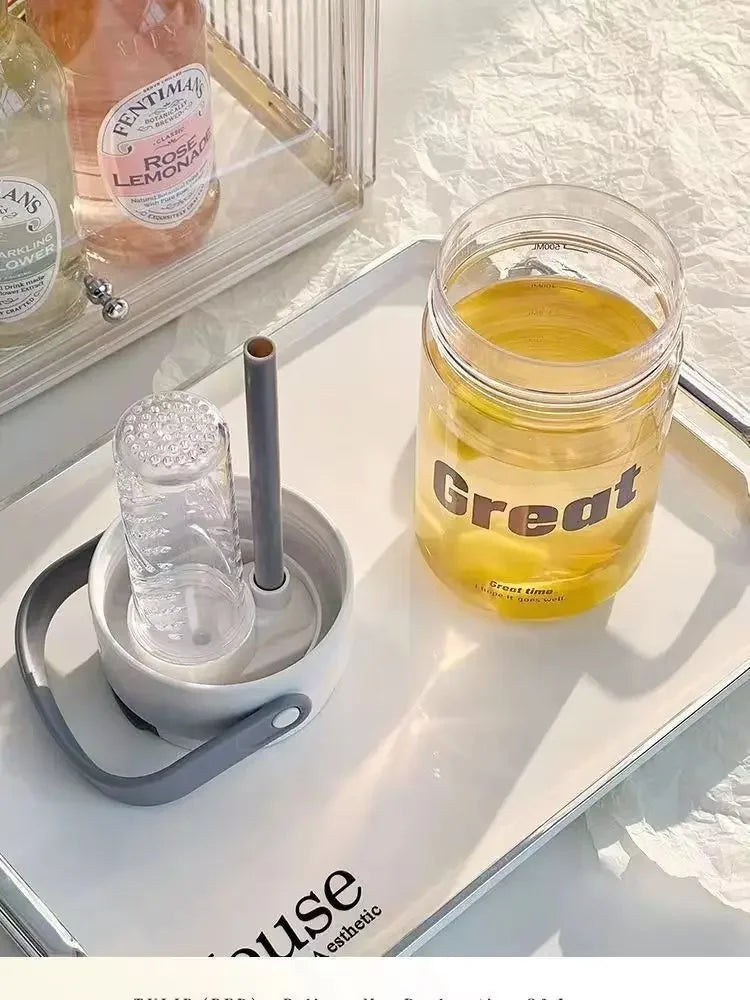 High Aesthetic Large Capacity Portable Sports Straw Cup for Girls Summer New Tea Separator Student Cup Water Bottle Gift.