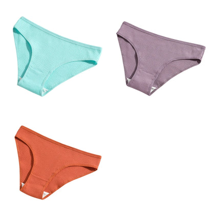 3Pcs/Set Cotton Panties Women Low Waist Underwear Seamless Briefs Solid Color Sports Breathable Underpants Female Lingerie