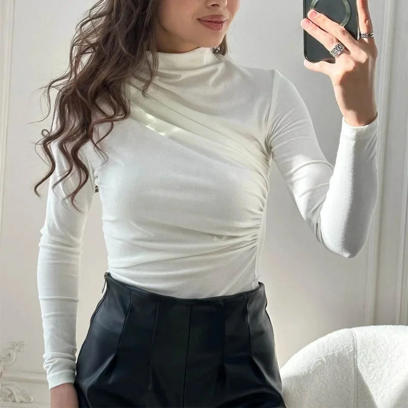 Sexy Long Sleeve T-Shirt Women's Stand Collar Slimming Base Layer Top Wholesale European and American Foreign Trade Women's Clot.
