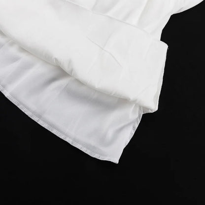 Glänzendes gekräuseltes weißes Mini kleid mit V-Ausschnitt, weibliches Patchwork, langärmliges, elegantes Verband-Mode kleid, hoch tailliertes Schnür kleid für Frauen.