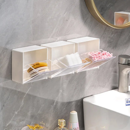 Wandmontierte Flip-Aufbewahrungsbox für das Badezimmer, nicht perforierte Aufbewahrungsbox für Wattestäbchen