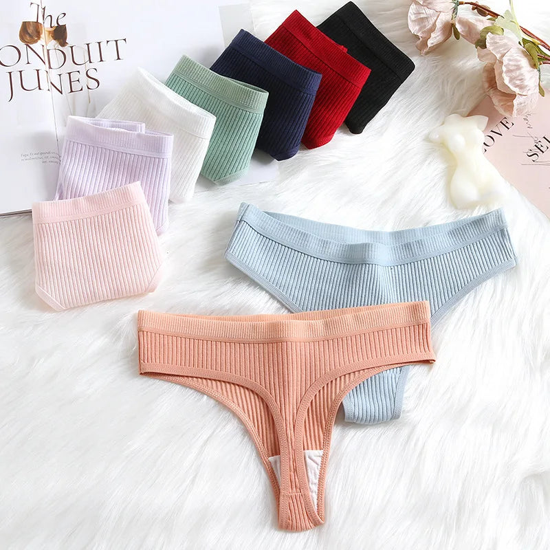 4Pcs Women's Panties Fashion Striped Thongs Soft Cotton Underwear Ladies Sexy Lingerie Sports Breathable G-Strings Cozy T-Back.