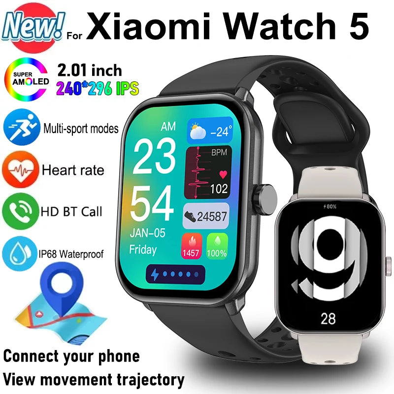 For Xiaomi Watch 5 Global Version Men Women HD AMOLED Display Heart Rate Bluetooth Call GPS Track Waterproof Sports Smart Watch.