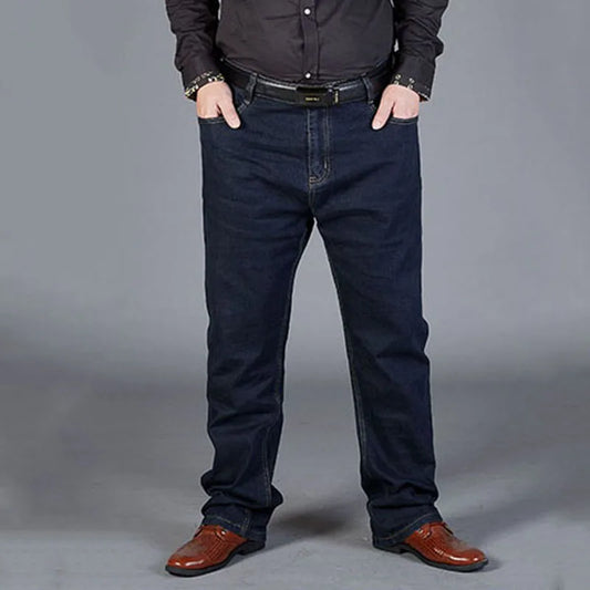 Übergroße Jeans für Herren 10XL (50 Zoll) – Stretchhose mit geradem Bein in Übergröße, Blau, große und große Streetwear, klassisches 5-Taschen-Design.