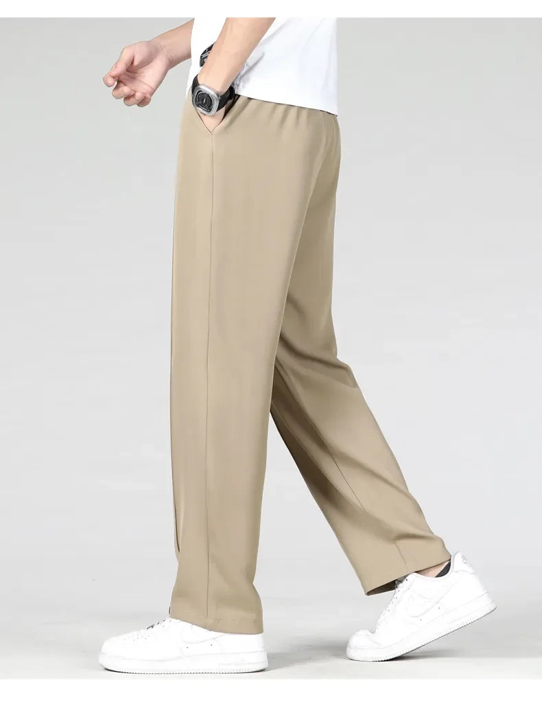New Autumn Men's Business Straight Suit Trousers Elastic Waist Drape Loose Casual Stitching Khaki Black Pants Brand Clothing.