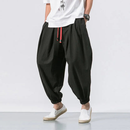 New Trendy Men Harem Pants Loose Oversized Style Cotton and Linen High Quality Jogger Sweatpants Casual Male Trousers