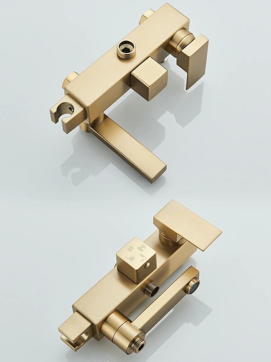 4 in 1 Gold Brushed Shower System Rainfall Shower Hot Cold Water Mixer With Bidet Faucet Bath Shower Faucet For Bathroom