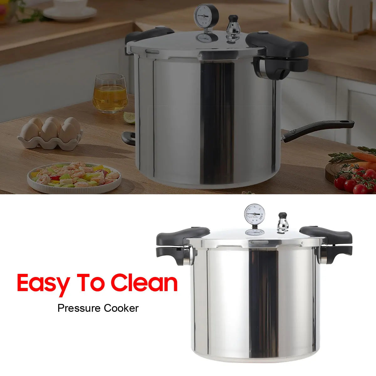22L Aluminium Alloy Pressure Canner 90Kpa Thickened Explosion-proof Pressure Cooker Pot with Pressure Gauge and Safety Valve.